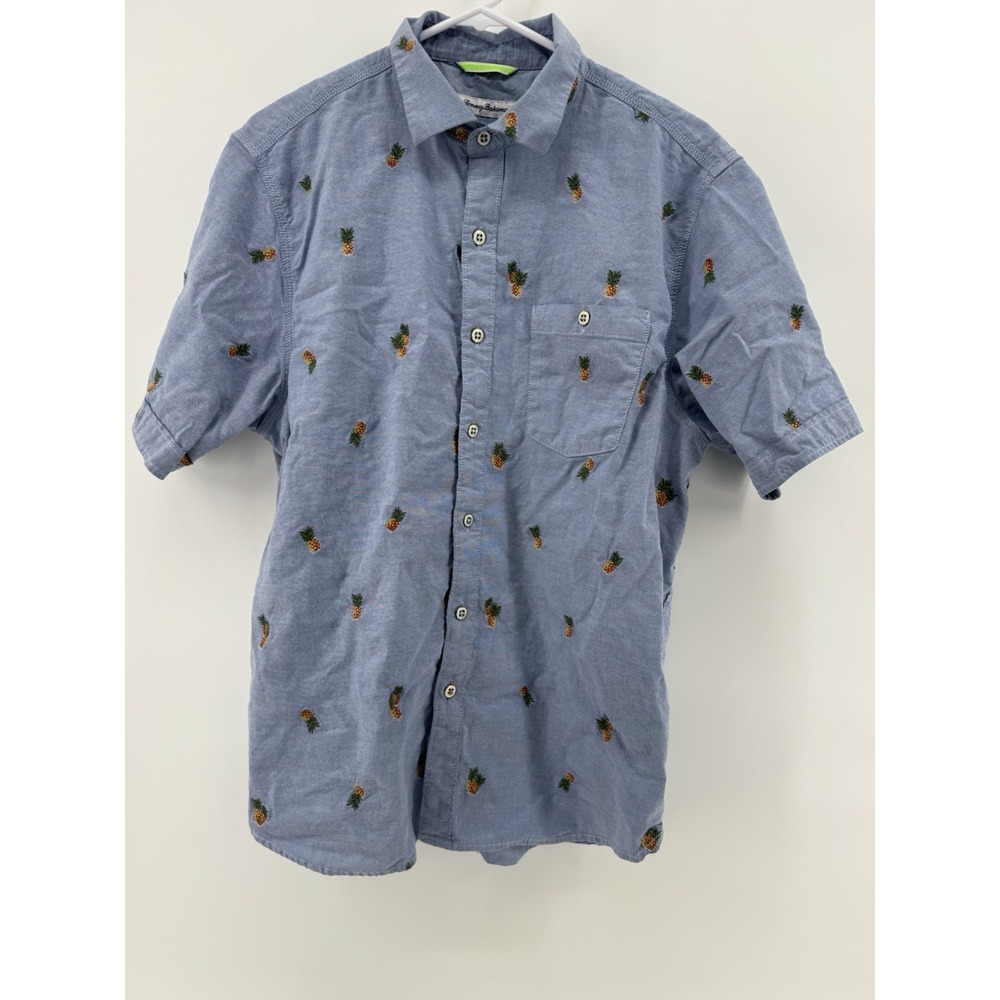 Tommy Bahama Hawaiian Button Up Shirt Size M Short Sleeve Pineapple All Over